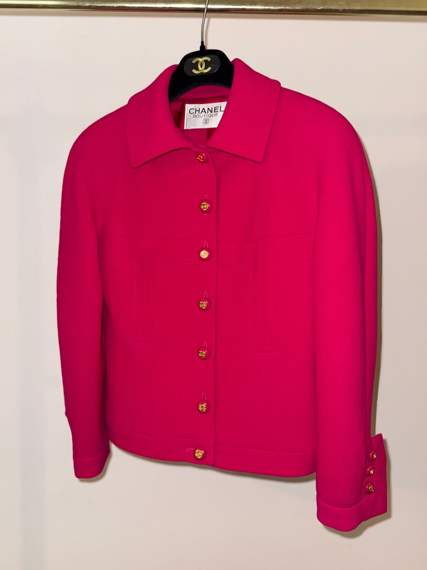 Documented Chanel AW 1991 Hip-Hope Collection Fuchsia Runway skirt suit by Karl Lagerfeld