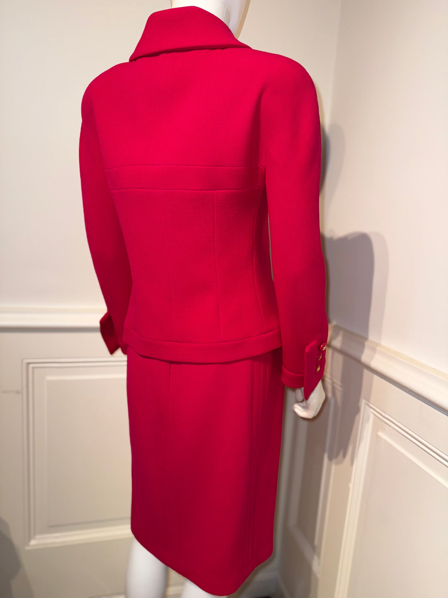 Documented Chanel AW 1991 Hip-Hope Collection Fuchsia Runway skirt suit by Karl Lagerfeld