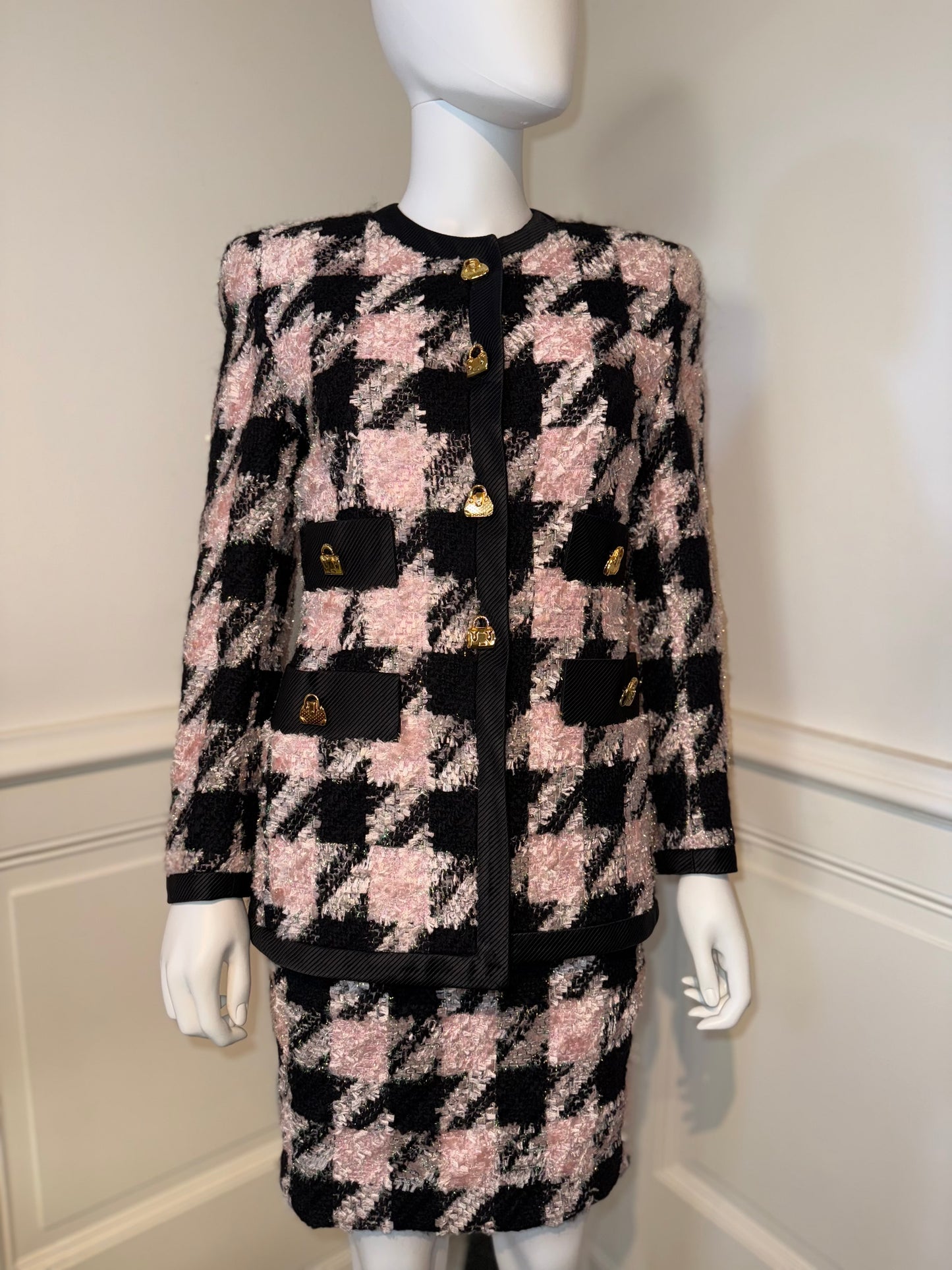 Iconic gorgeous vintage Escada by Margaretha Ley houndstooth skirt suit