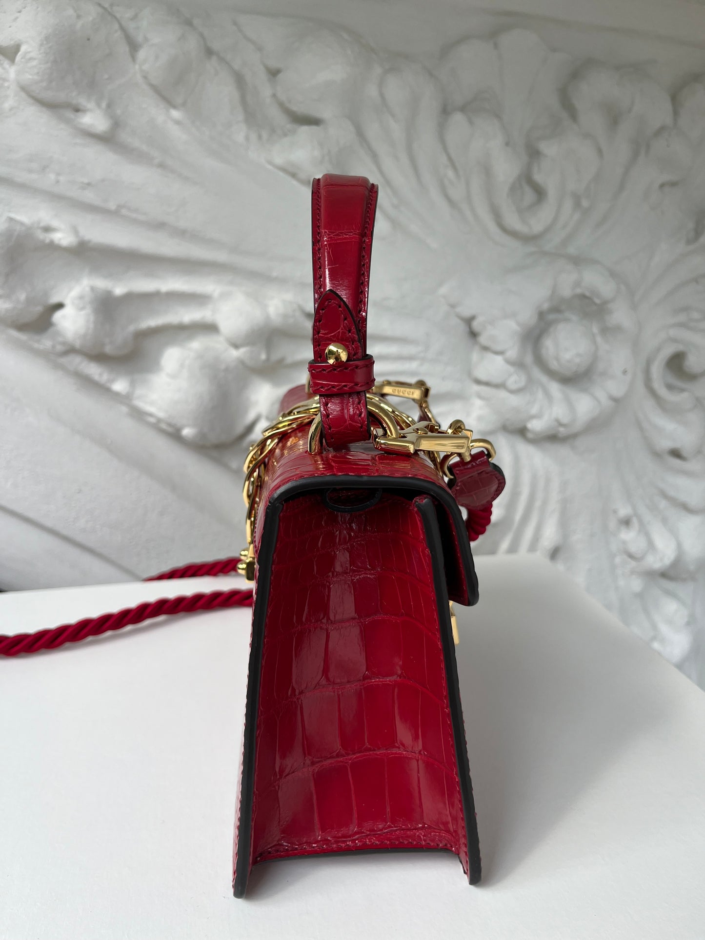 Gucci rare limited edition Pre-fall 2019 Sylvie chain Top handle crocodile leather handbag