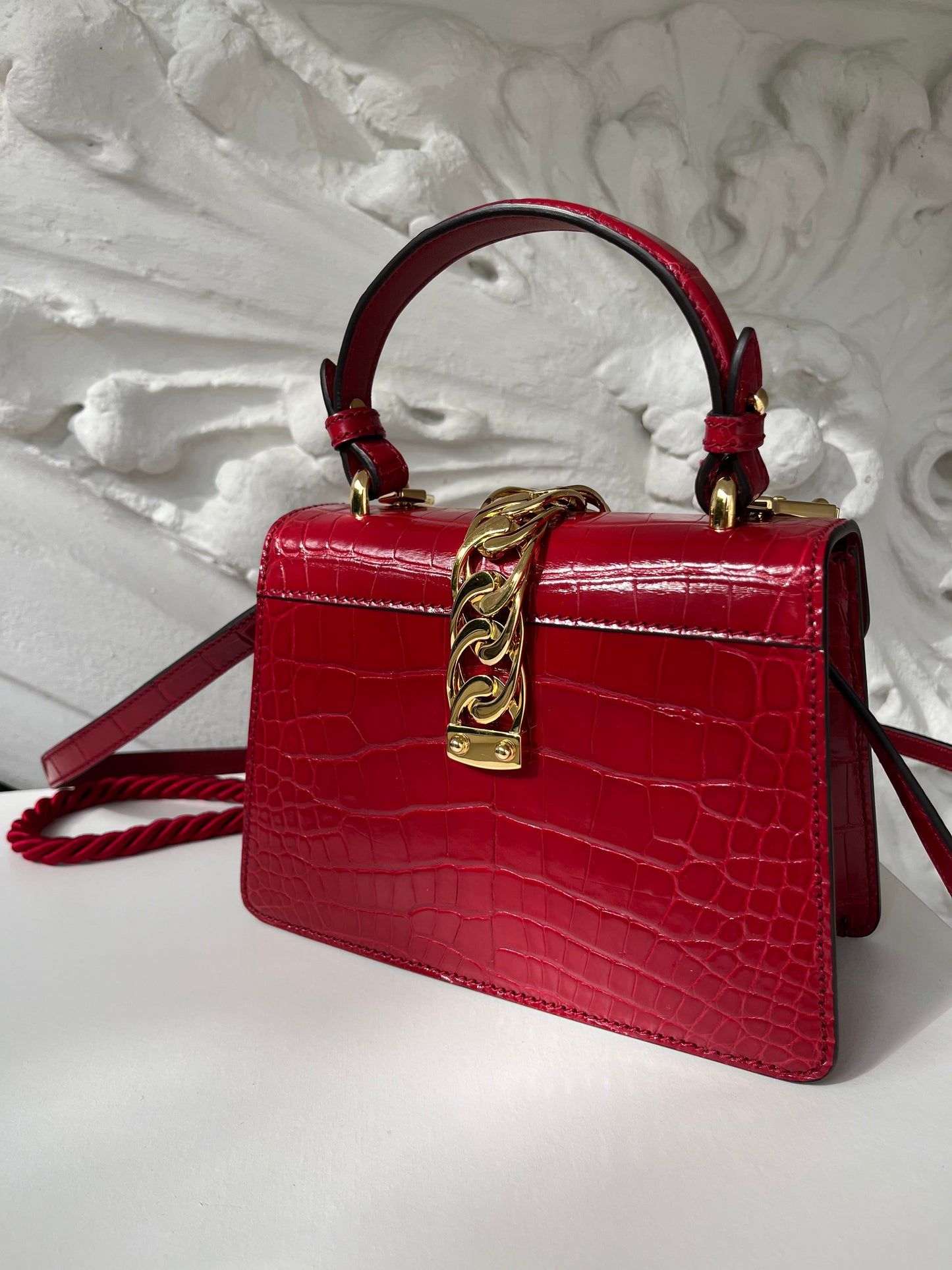 Gucci rare limited edition Pre-fall 2019 Sylvie chain Top handle crocodile leather handbag