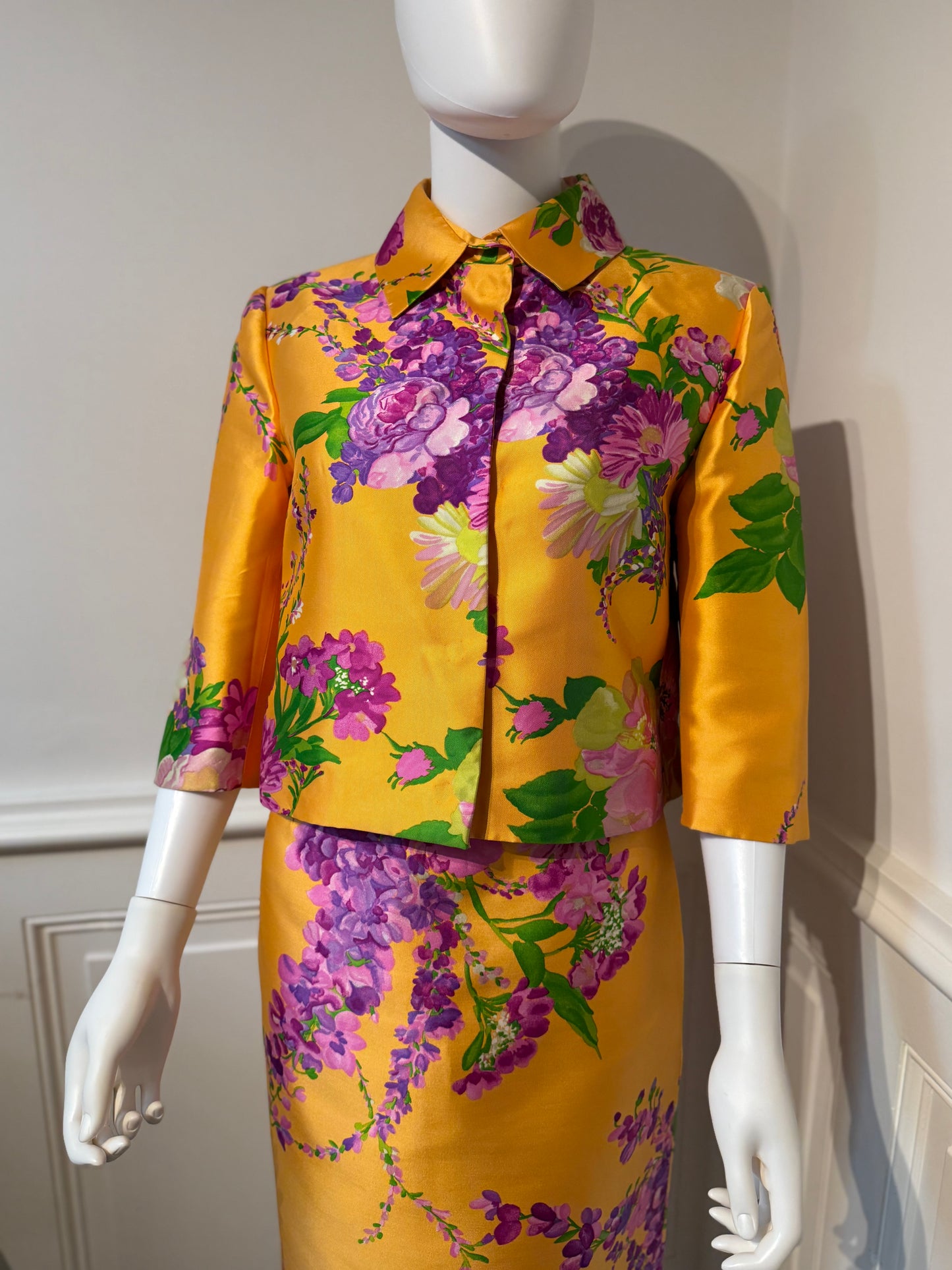 Dolce & Gabbana 2000s Floral Silk Twill Ensemble (Dress   Jacket)