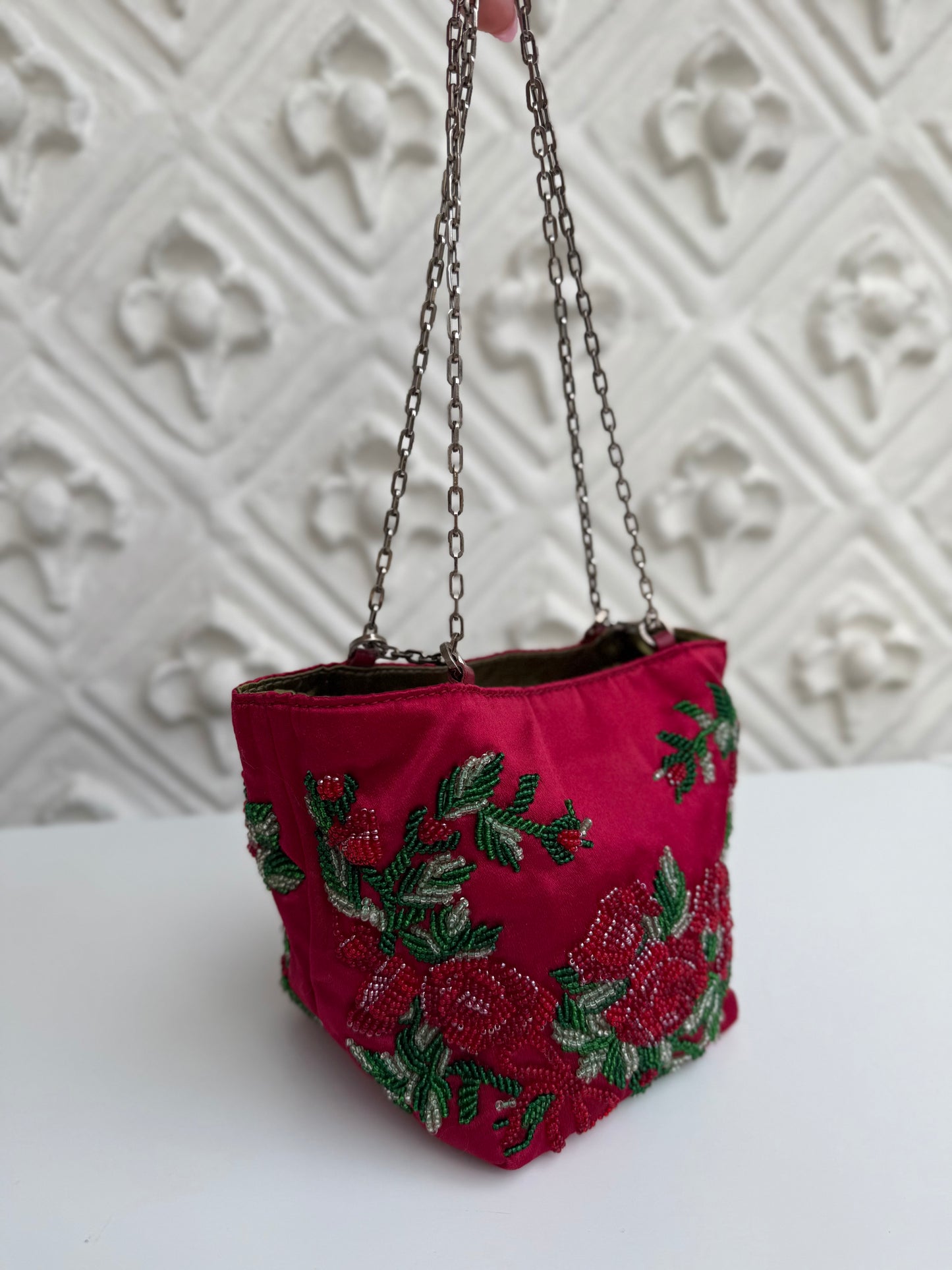 Vintage early 2000’s Valentino Garavani hand-beaded silk mini bag with chain-handle