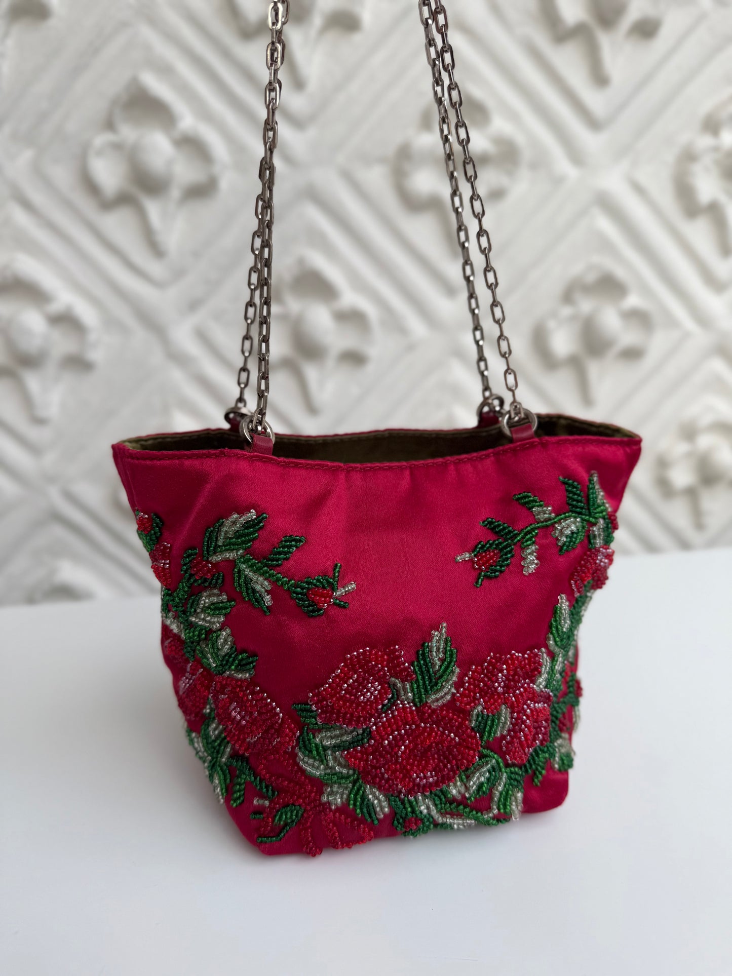 Vintage early 2000’s Valentino Garavani hand-beaded silk mini bag with chain-handle