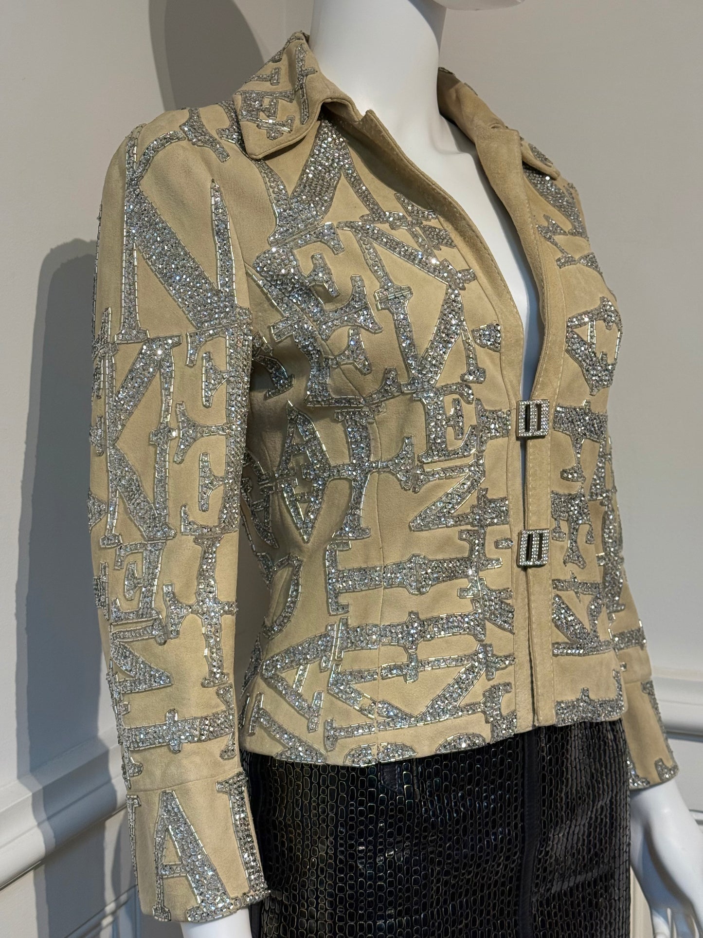 Rare Valentino Garavani S/S 2005 Runway suede embroidered embellished beaded glitter jacket