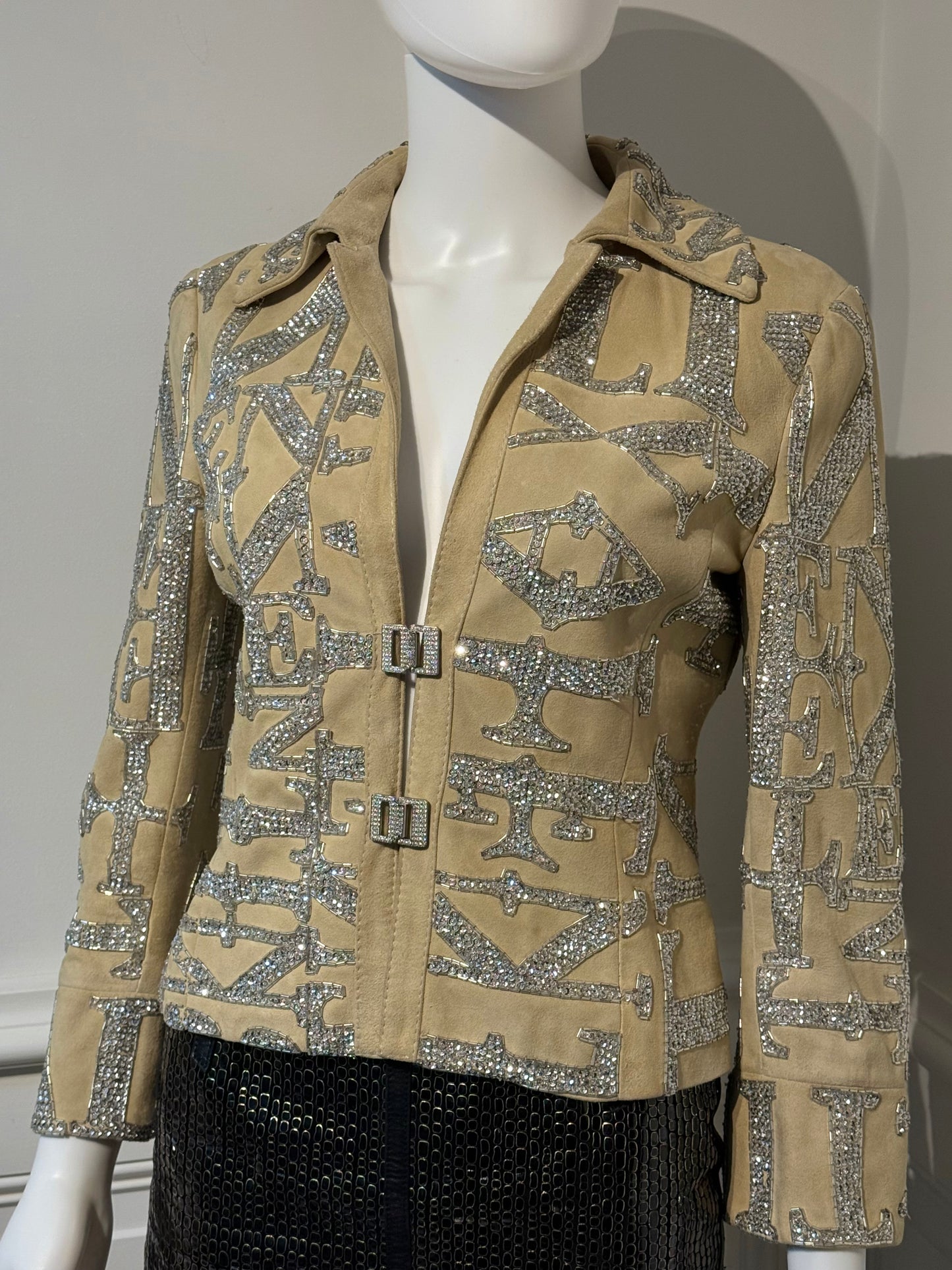 Rare Valentino Garavani S/S 2005 Runway suede embroidered embellished beaded glitter jacket