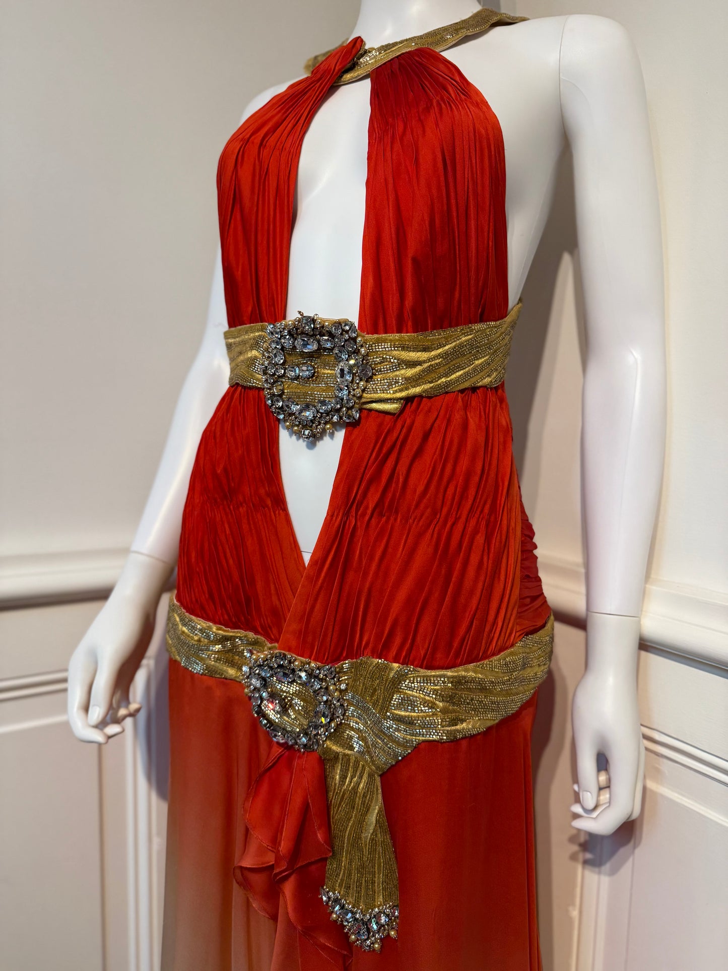 Roberto Cavalli SS 2006 Runway iconic silk backless dress with hand beaded details, embroidery✨