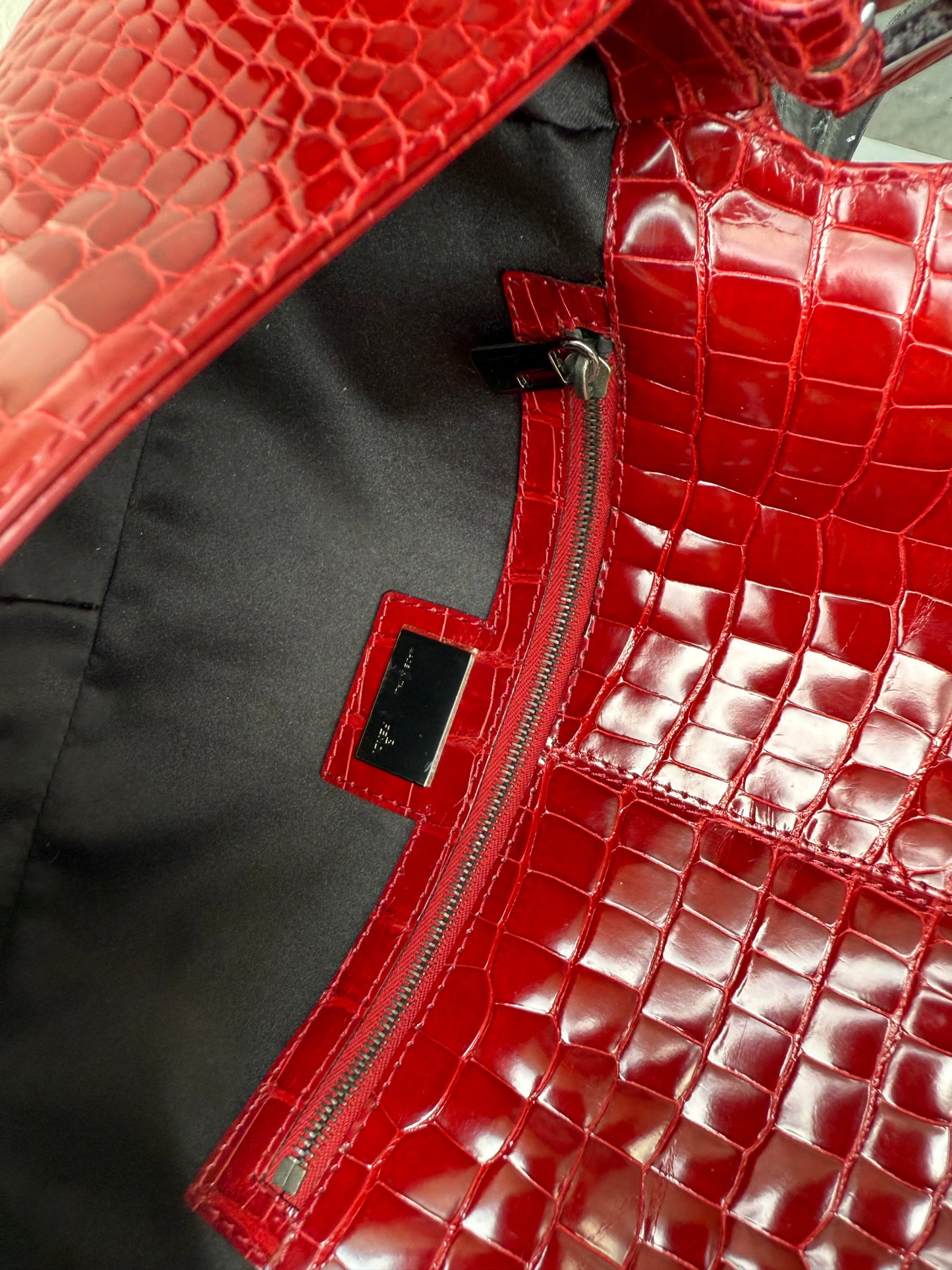 Rare exceptional vintage Fendi baguette in exotic crocodile skin dark red color🐊
