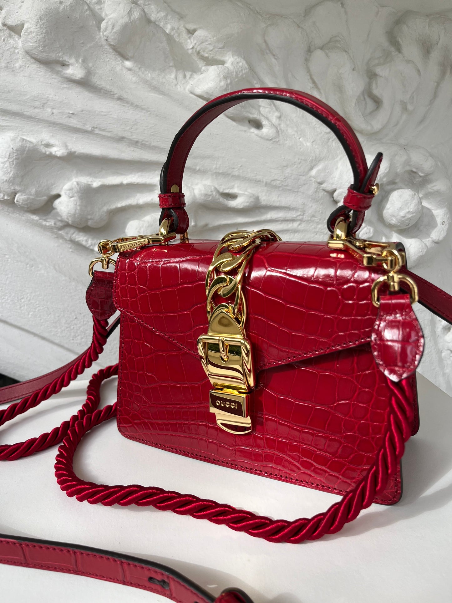 Gucci rare limited edition Pre-fall 2019 Sylvie chain Top handle crocodile leather handbag