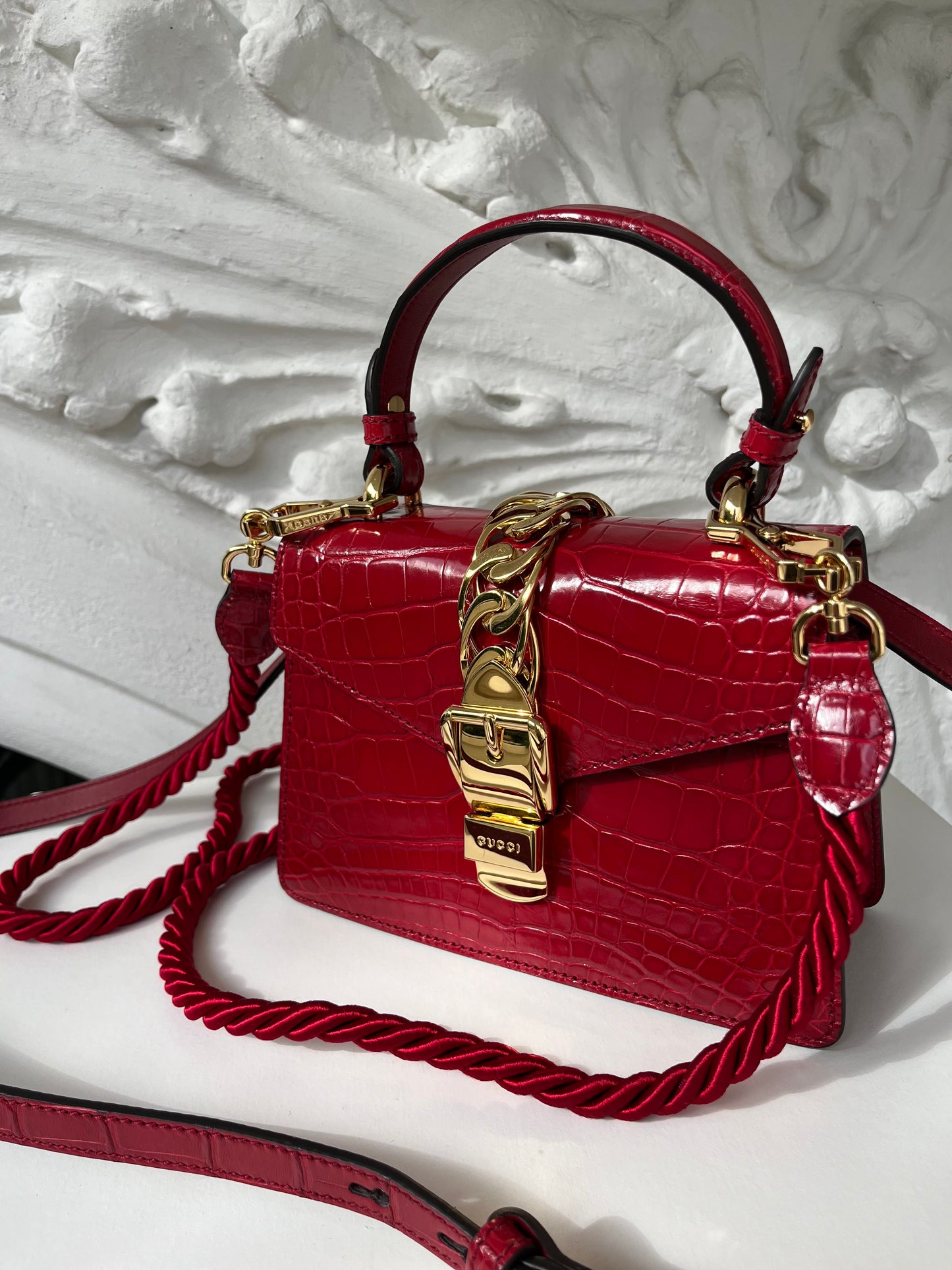 Gucci rare limited edition Pre-fall 2019 Sylvie chain Top handle crocodile leather handbag