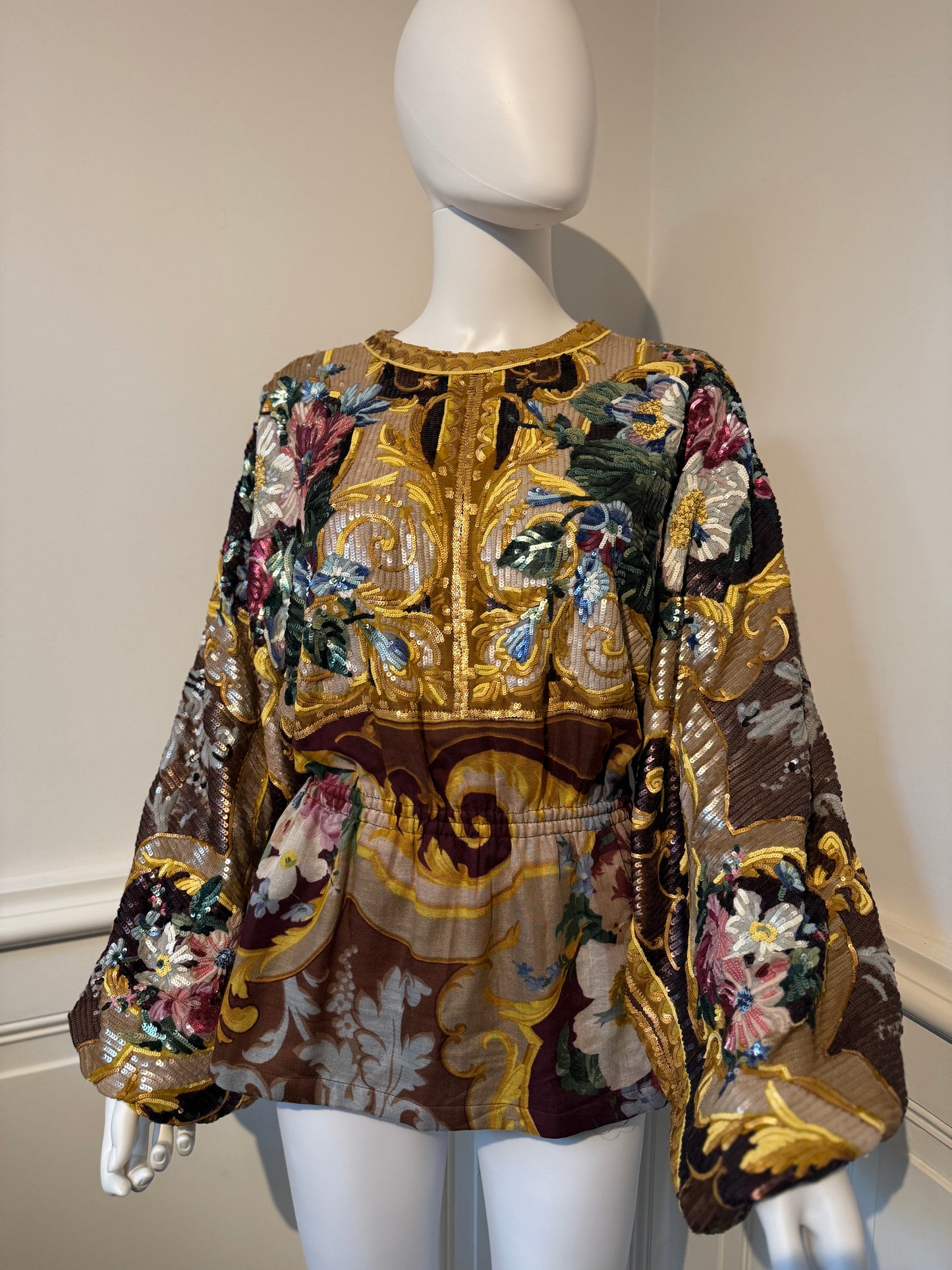 Valentino Garavani Runway FW 1988/1989 silk blouse fully hand embroidered with sequins