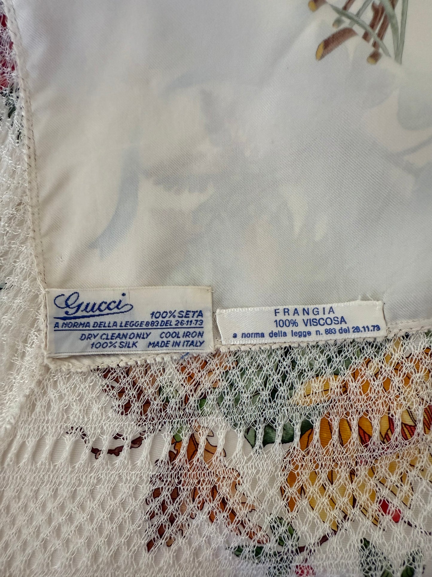 Vintage Gucci by Vittorio Accornero Flora II silk fringed shawl