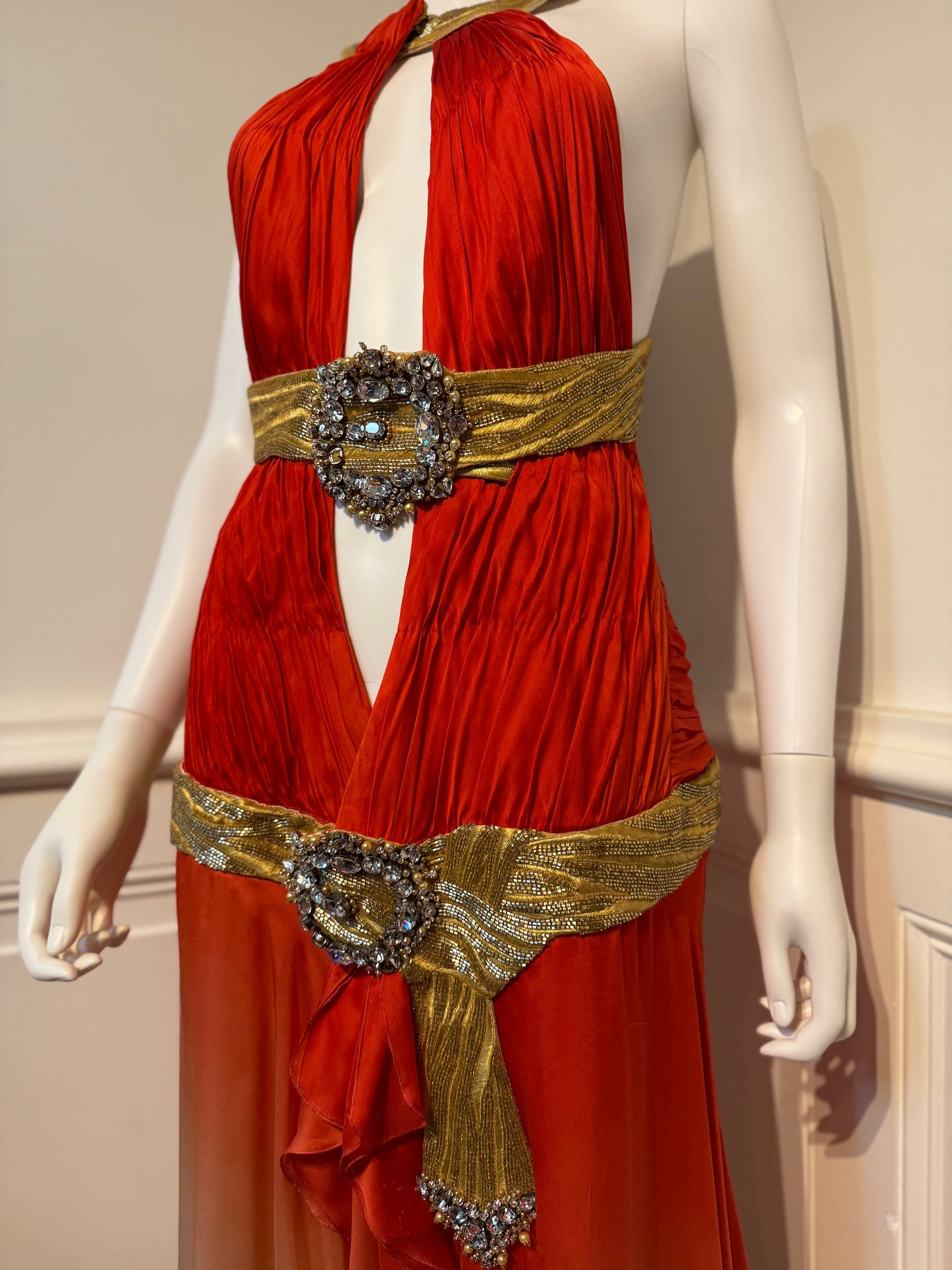 Roberto Cavalli SS 2006 Runway iconic silk backless dress with hand beaded details, embroidery✨