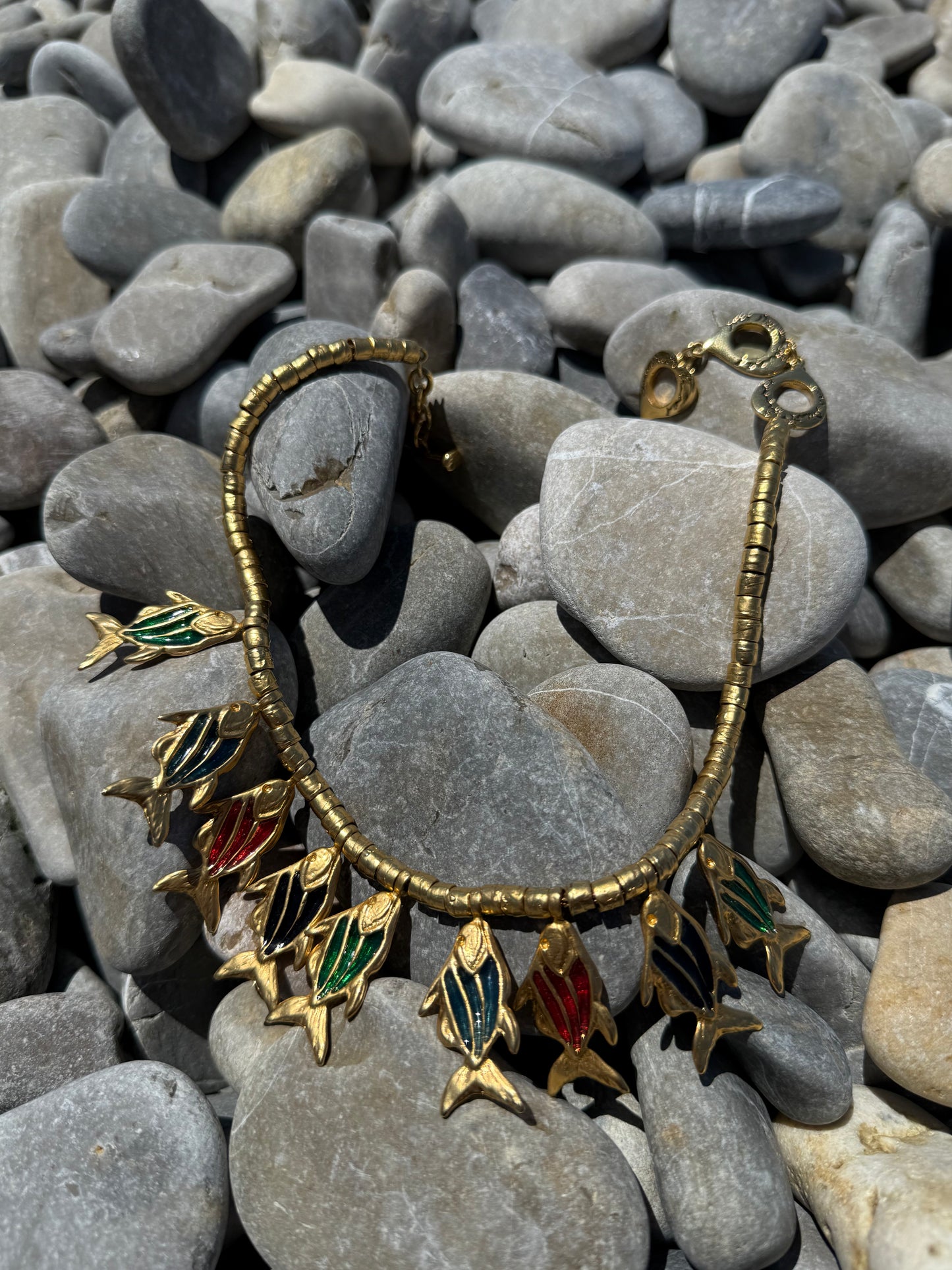 Rare vintage Yves Saint Laurent necklace with enamel fish pendants🐠🐟🐠💚