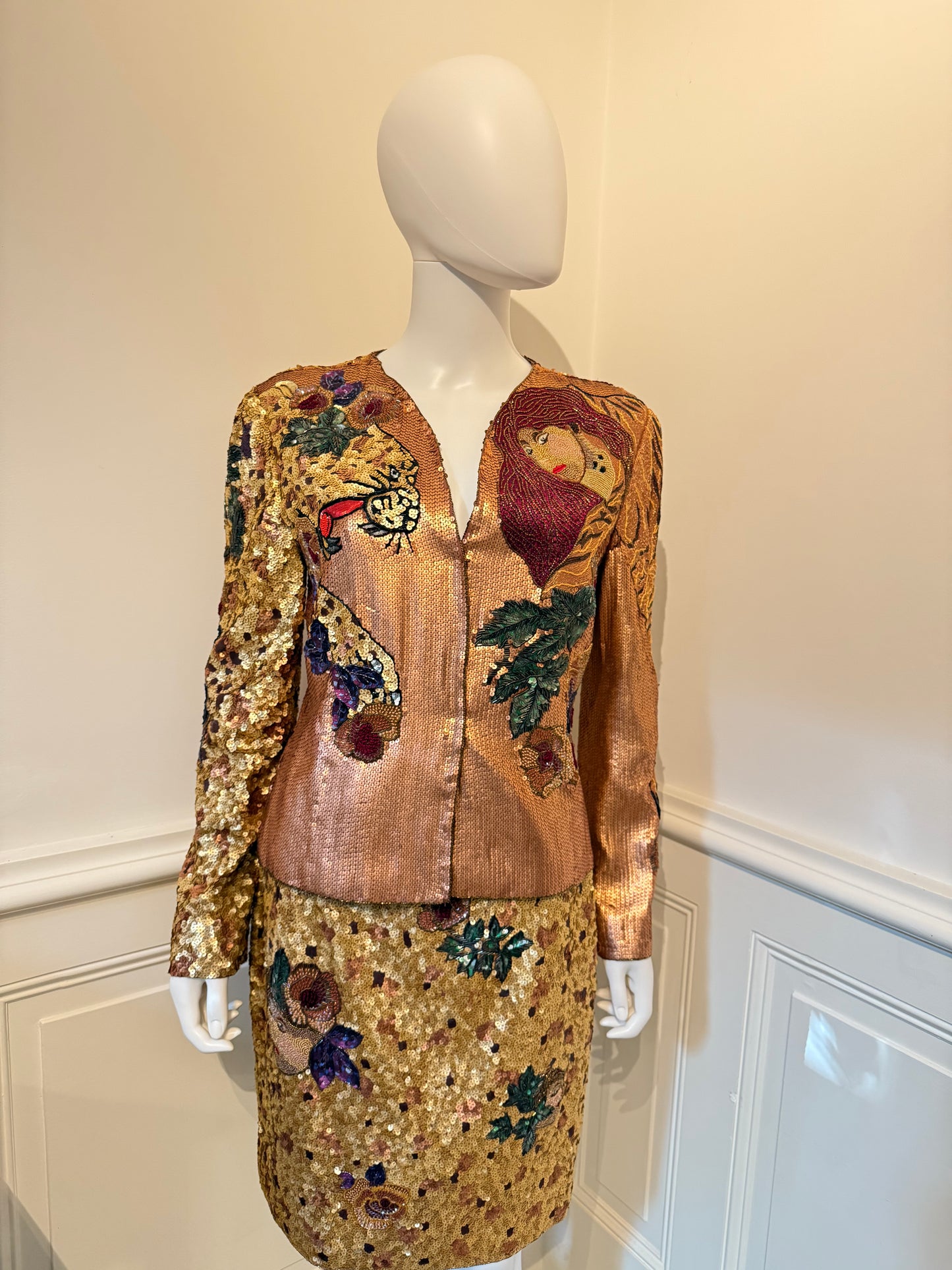 Krizia Amazing Vintage Runway Fall/Winter 1992 beaded embroidered skirt suit