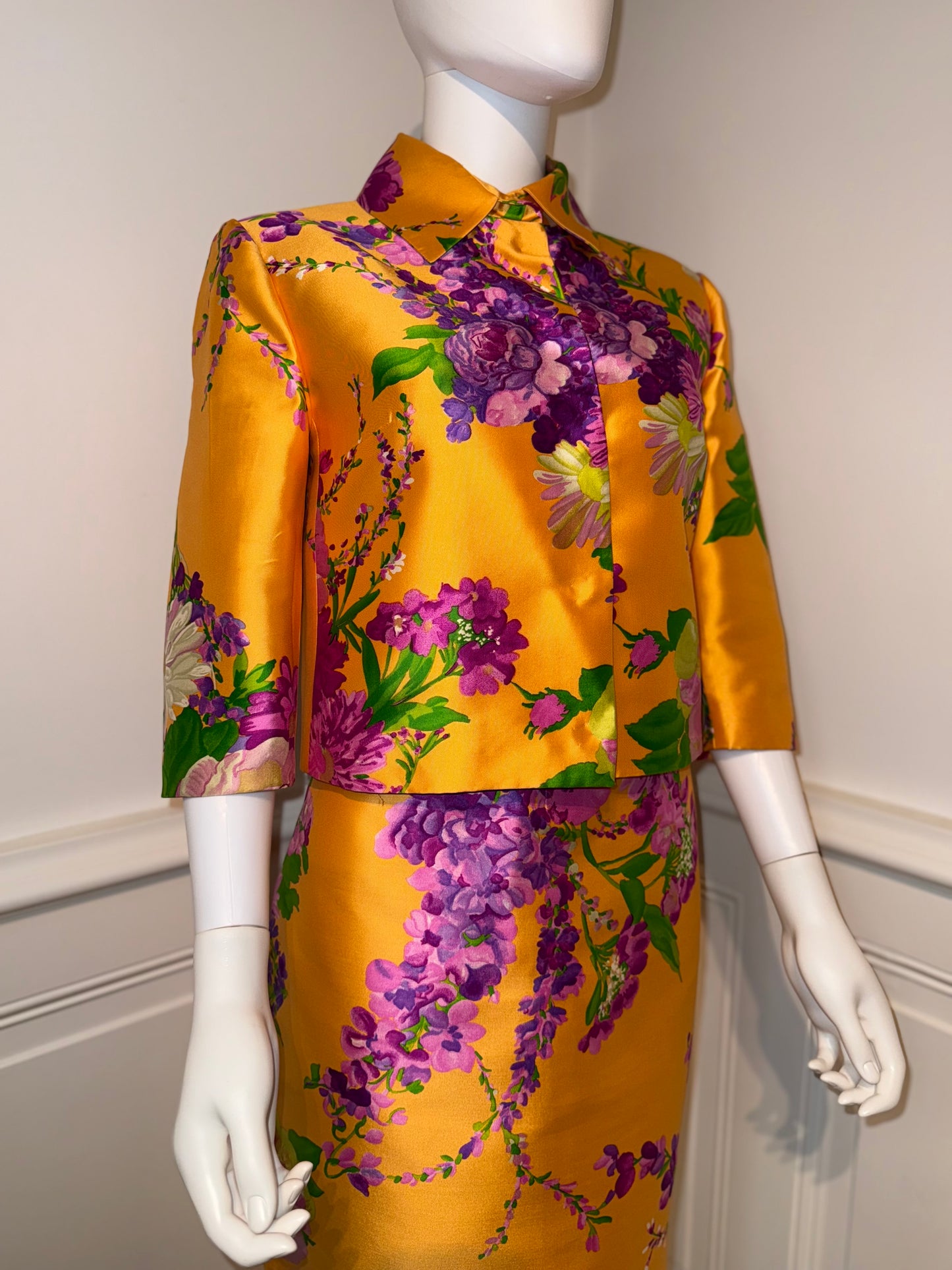 Dolce & Gabbana 2000s Floral Silk Twill Ensemble (Dress   Jacket)