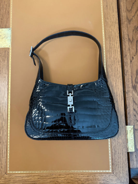 Rare iconic Gucci Jackie in glossy crocodile skin by Tom Ford from early 2000’s🖤