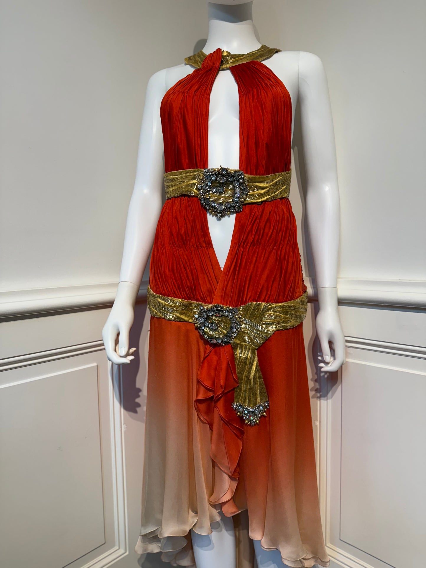 Roberto Cavalli SS 2006 Runway iconic silk backless dress with hand beaded details, embroidery✨