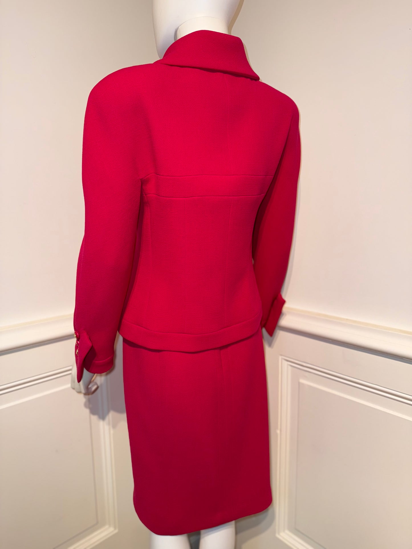 Documented Chanel AW 1991 Hip-Hope Collection Fuchsia Runway skirt suit by Karl Lagerfeld